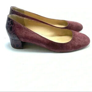 J.Crew Evelyn cross embossed block heel suede burgandy size 9
